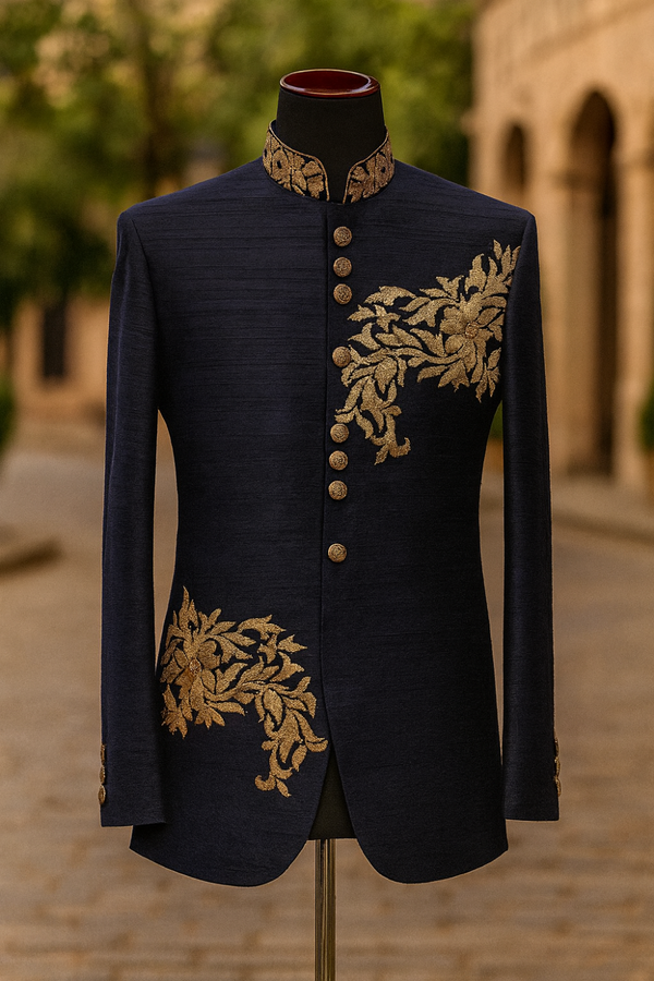 Black Prince Suit with Gold Hand Embroidery for Men Wedding and Groom Wear