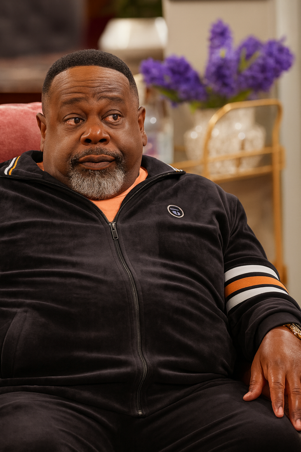 Side angle of black track jacket worn by Calvin in The Neighborhood