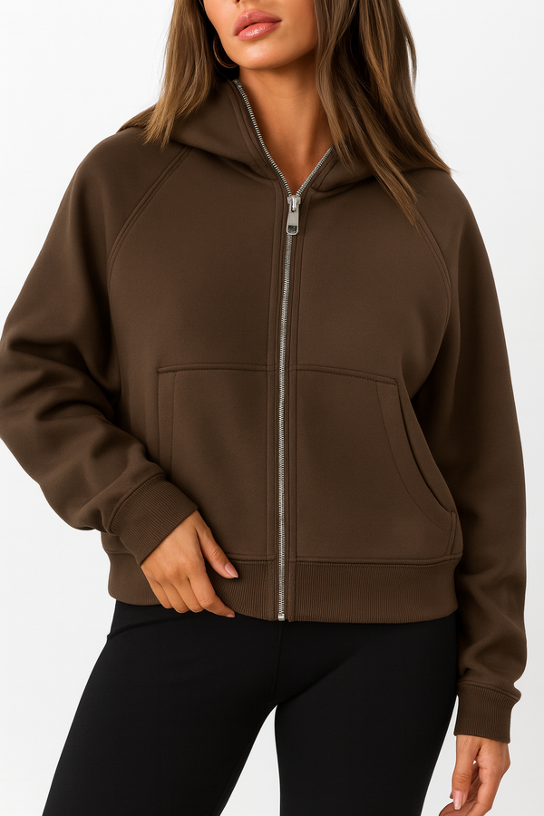 Women’s Brown Zip Up Hoodie – Casual Streetwear