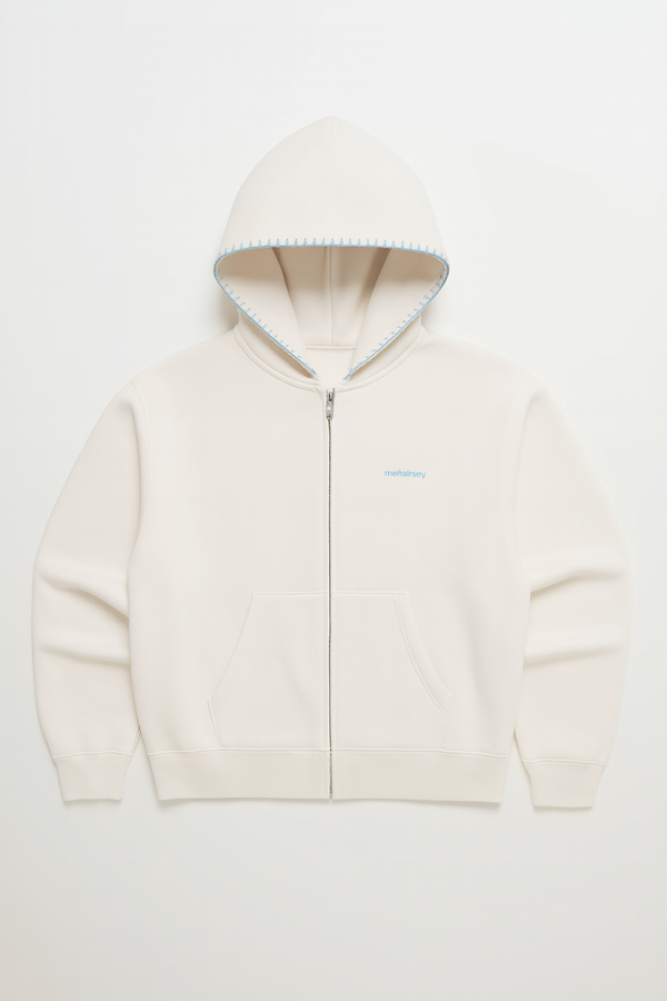 Classics midweight zip up hoodie front view cream