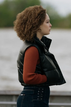 Stylish black vest side profile Dope Thief Liz Caribel Sierra outfit