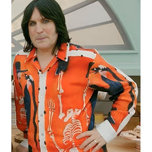Side angle of Great British Bake Off Noel Fielding printed shirt