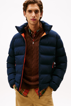Front view mens navy blue puffer jacket winter outerwear