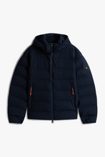 Full body look mens navy blue puffer jacket outfit