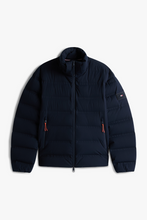 Pocket detail navy blue mens puffer jacket with zip