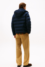 Zipper detail navy blue puffer jacket mens fashion