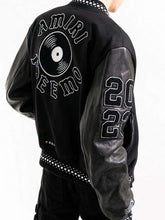 Stylish Patrick Mahome black Amiri varsity jacket back design fashion outfit