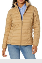 Petite women’s lightweight puffer jacket front view