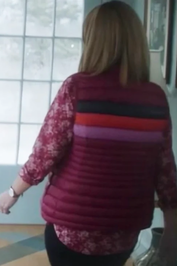 The Parenting Lisa Kudrow red puffer vest front view