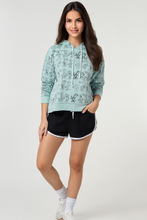 Womens mint green hoodie with Mickey Mouse print front view
