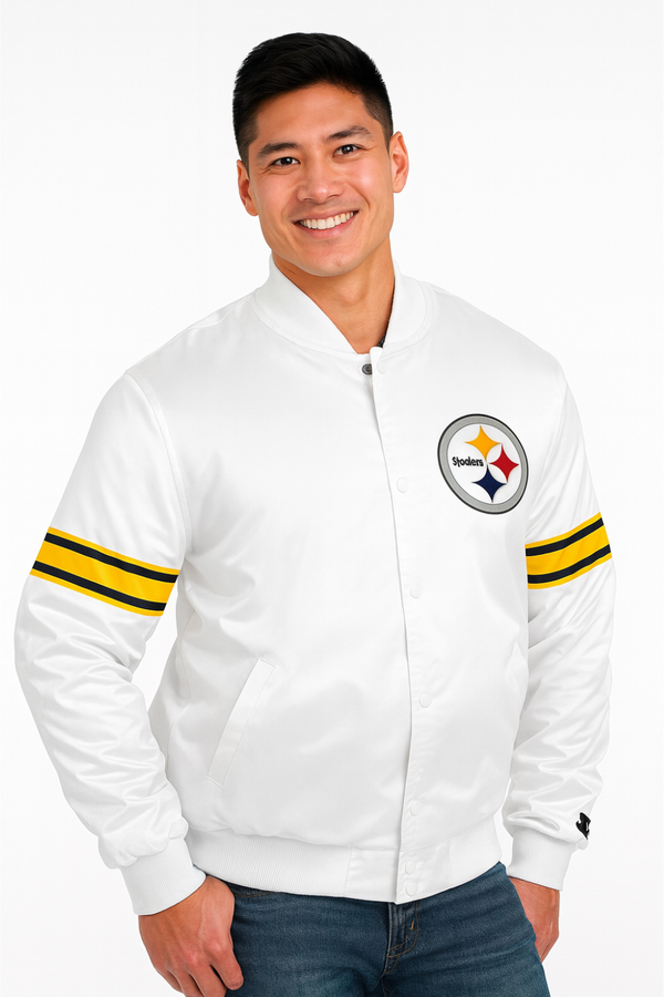 Pittsburgh Steelers White Satin Varsity Jacket
