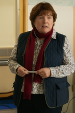 Vera Brenda Blethyn quilted vest close up stitching details