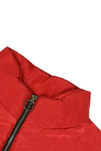 Red puffer jacket women back style