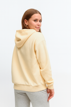 Casual women beige hoodie with hood and ribbed cuffs back design