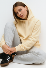 Beige hoodie for women cozy pullover with drawstring side angle