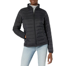 Back design of women’s black long sleeve puffer jacket