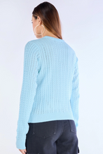 Womens long sleeve knitted sweater back design blue color
