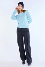 Womens light blue knitted sweater front view casual pullover