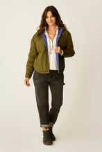 Front view womens olive green casual jacket lightweight outerwear