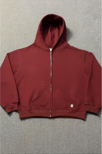 Akimbo burgundy zip up hoodie front view