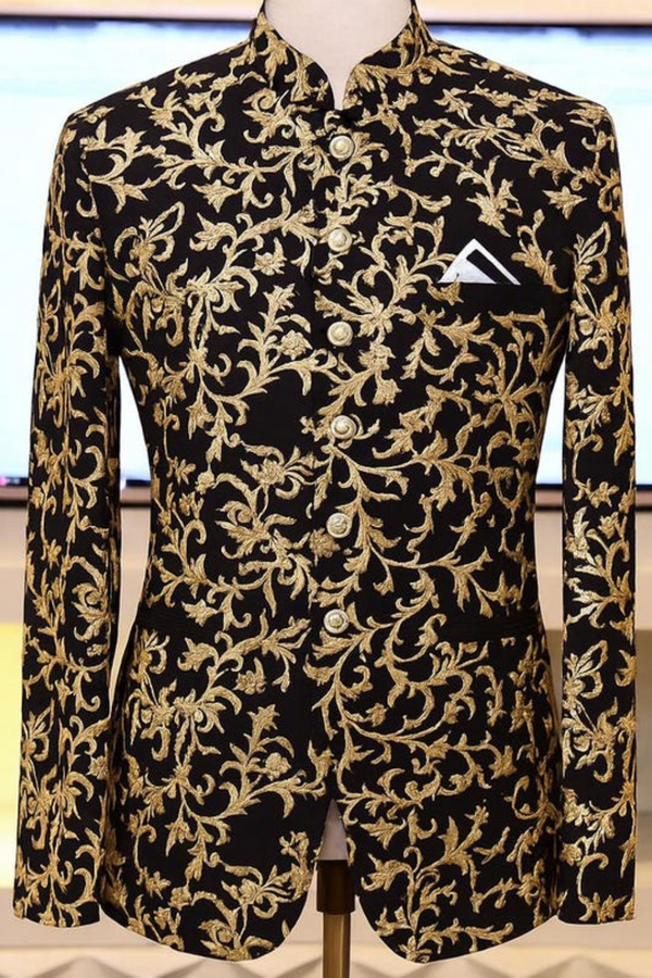 Black golden embroidery prince coat for wedding groom wear