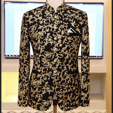 Black and gold embroidered prince coat formal sherwani outfit