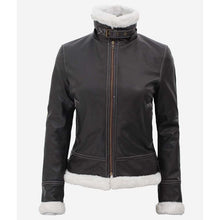 Black shearling jacket women warm winter outerwear