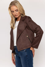 Brown suede jacket cover up outfit with jeans