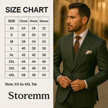Back view of men’s handmade green striped 3 piece formal suit