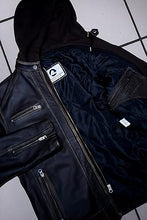 Classic men’s black leather hooded jacket for streetwear fashion