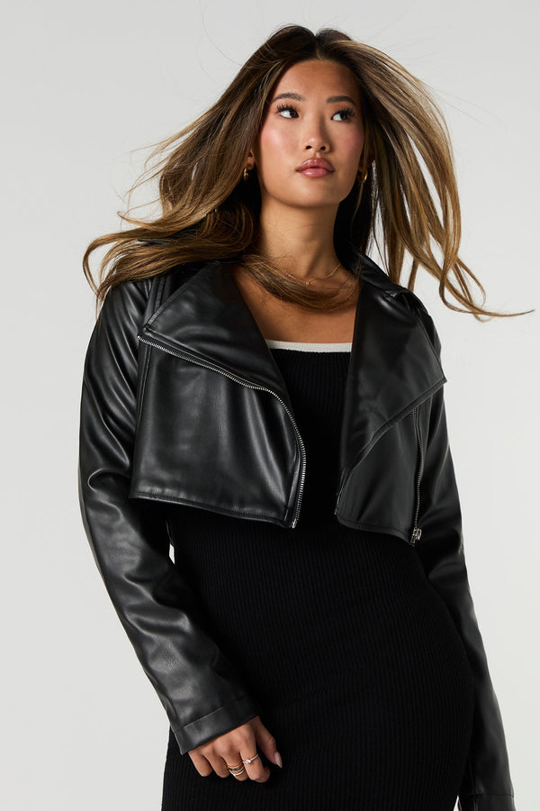 Cropped lem sken leather jacket for women front view