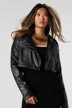 Cropped lem sken leather jacket for women front view