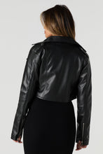 Stylish black cropped lem sken leather jacket side view