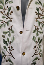 Leafy embroidered men’s white suit stylish elegance outfit