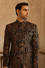 handmade black gold embroidered prince coat for men front view