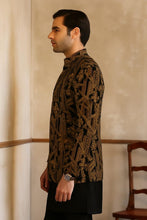 mens handmade black gold prince coat side profile wedding wear