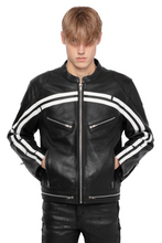 Luxury handmade leather track jacket black and white back side