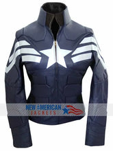 Marvel Winter Soldier jacket for women in blue faux leather back view