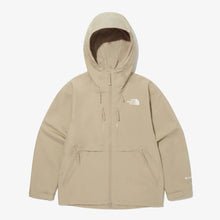 Men’s beige hooded waterproof windproof jacket lifestyle model outfit