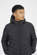 Men’s Black Hooded Puffer Jacket warm quilted coat back view
