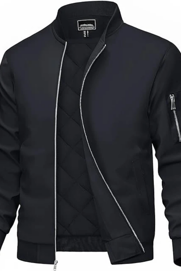 Mens bomber jacket winter thicken quilted front view