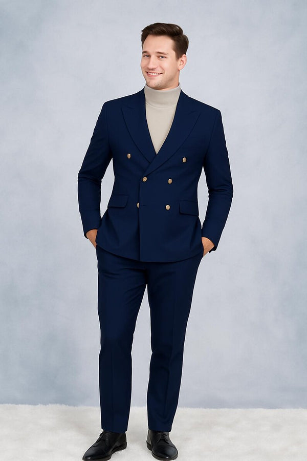 mens navy double breasted 2 piece suit front view