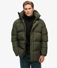 Men’s olive green long puffer jacket outdoor winter windproof model
