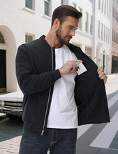 Men’s padded bomber jacket with sleeve pocket closeup