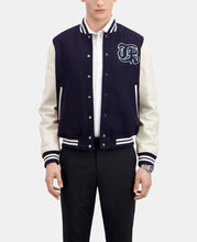 Streetwear style navy blue teddy jacket with patch