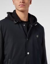 Hooded nylon leather varsity bomber varsity jacket