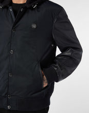 Bomber varsity hooded jacket with zipper and buttons
