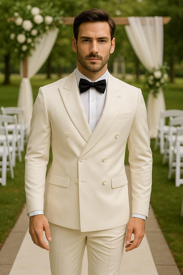 Off white 3 piece tuxedo suit for men slim fit wedding groom wear