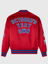 chest logo ovo new era mlb montreal expos varsity jacket detail