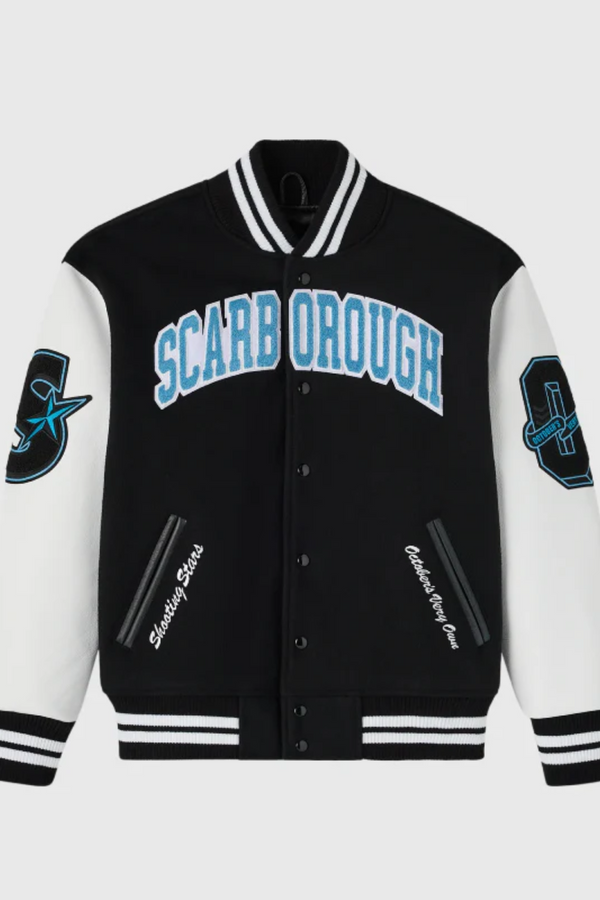 ovo scarborough shooting stars varsity jacket front view